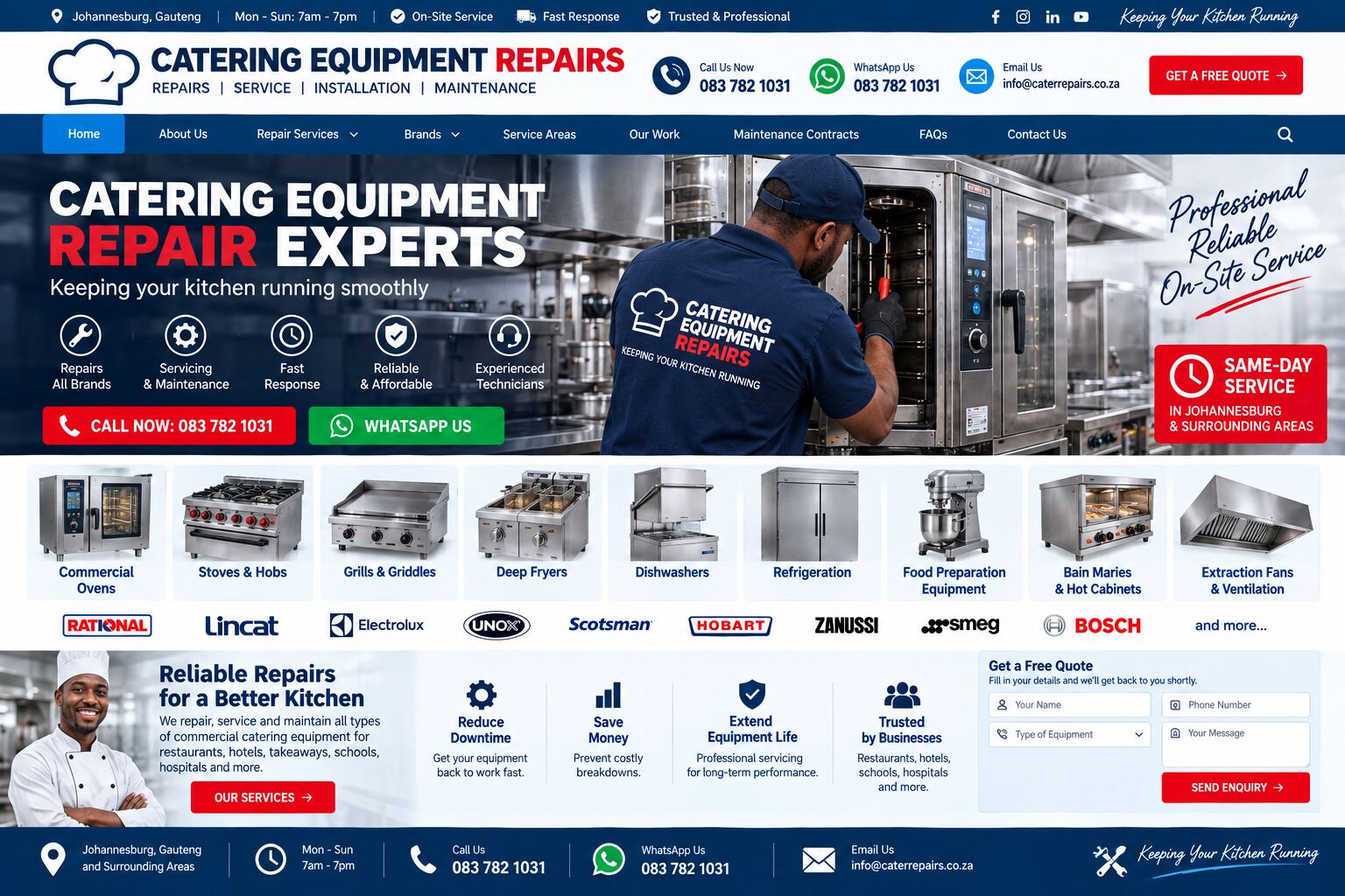 Commercial catering equipment repair services in Johannesburg